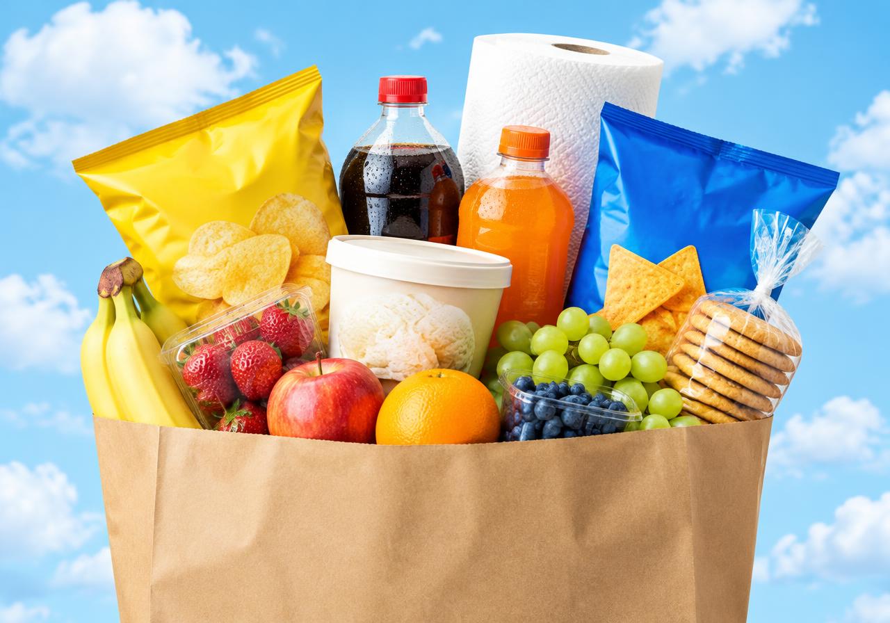 Bag full of snacks and essentials